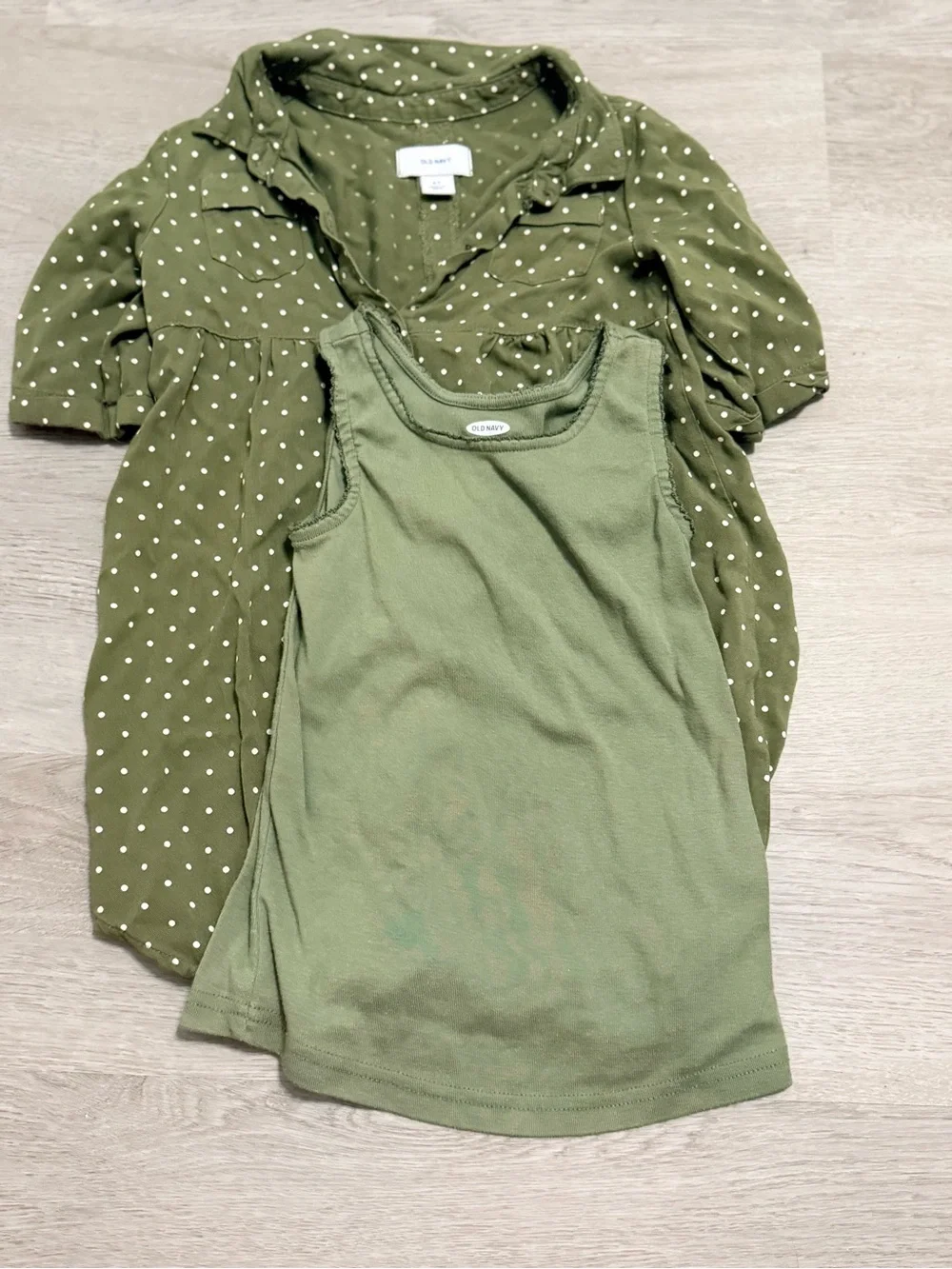 Old Navy Olive Polka Dot Blouse with Olive Tank Set